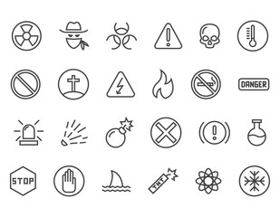 Set of Warnings Related Vector Line Icons. Contains such Icons as Toxic, Explosive, Flammable and more. Editable Stroke. 48x48 Pixel Perfect. - obrazy, fototapety, plakaty
