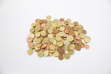 Coins business composition in a white backgorund
