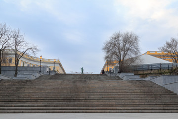 Fototapeta premium Famous potemkin steps with duke richelieu statue in Odessa, Ukraine