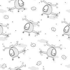 Cute seamless pattern with helicopter cartoon hand drawn vector illustration