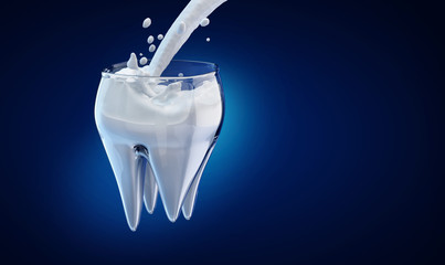 Stomatology and Dental background. Human molar Tooth on blue background. 3d illustration.
