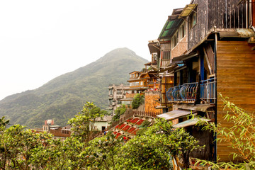 Lanscape of Jiufen restaurant buildings on the mountain