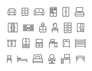 Set of Furniture and home decor Editable Stroke. 48x48 Pixel Perfect Vector illustration.