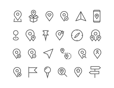 Set of Navigation Related Vector Line Icons Editable Stroke. 48x48 Pixel Perfect