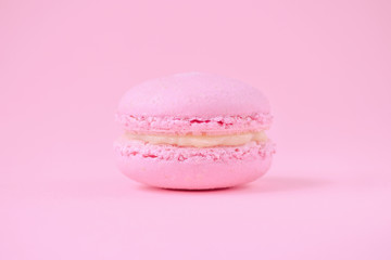 handmade pink macaroon closeup on pink background