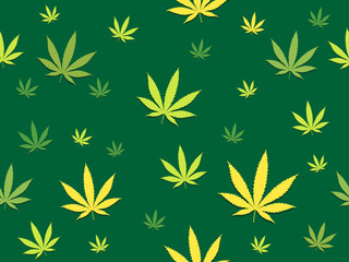 Marijuana Cannabis leaf pattern repeat seamless in green color for any design. Vector geometric illustration