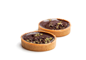 mini  chocolate tarts isolated on white background