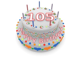 white cake with happy birthday and the age