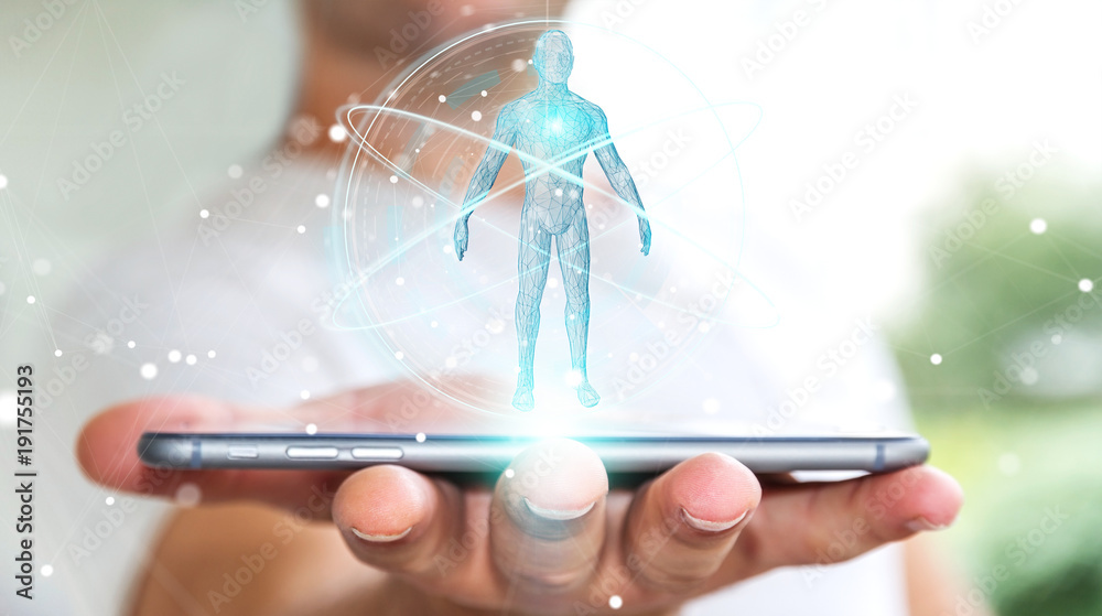 Fototapete businessman using digital x-ray human body scan interface 3d rendering