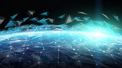 Connections system and datas exchanges on planet Earth 3D rendering