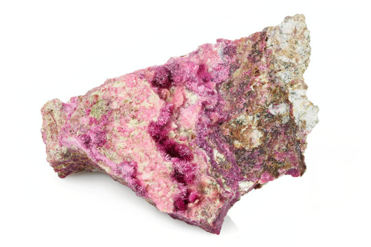 erythrite (cobalt bloom) from Mexico isolated on white background