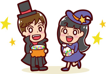 ハロウィンのイメージイラスト（男の子と女の子）