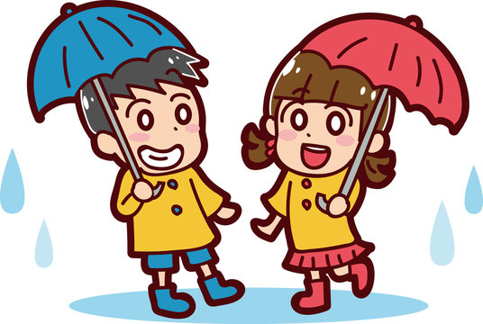 梅雨のイメージイラスト（男の子と女の子）
