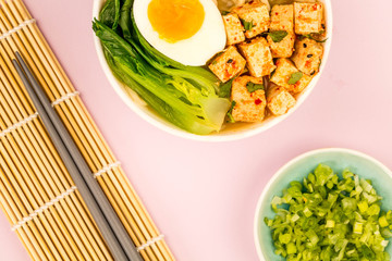 Japanese Style Vegetarian Tofu Noodle Ramen Soup or Broth