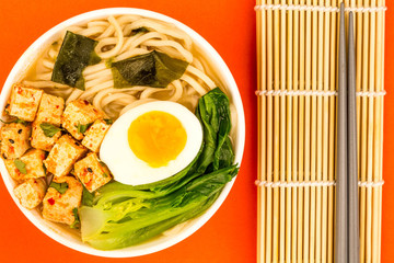 Japanese Style Vegetarian Tofu Noodle Ramen Soup or Broth