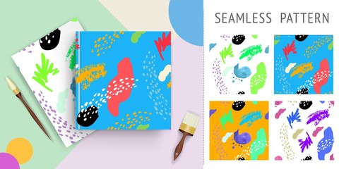 A set of summer seamless unique abstract hand-drawn patterns. Can be used for embroidery, print or silkscreen on fabric.