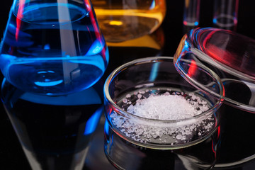 The Chemistry Lab background. Various glass chemistry lab equipment