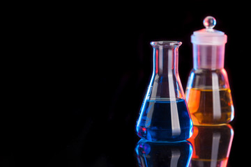 The Chemistry Lab background. Various glass chemistry lab equipment