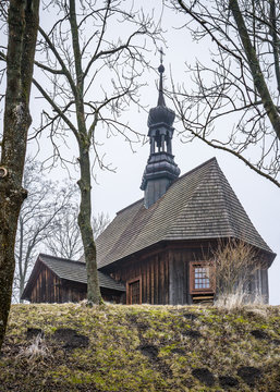 Old wooden christian church in Chotelek, near Busko-Zdrój, Poland.