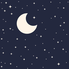 Obraz na płótnie Canvas Night starry sky with moon flat illustration