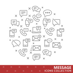 Collection of message thin line icons