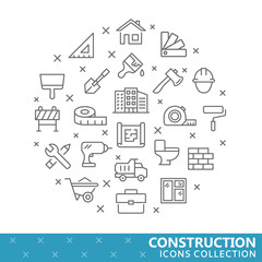 Fototapeta na wymiar Collection of construction thin line icons