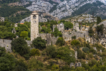 Fototapeta na wymiar Remains of Stari Bar fortress in Bar city, Montenegro, Europe 