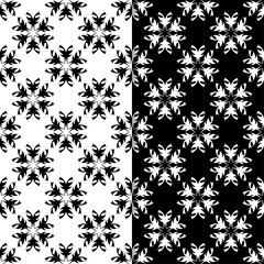 Black and white floral seamless ornaments. Set of backgrounds