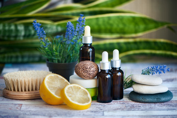 Obraz na płótnie Canvas Organic cosmetics, natural fruit oils. Concept spa, skin care, ecological and organic natural cosmetics