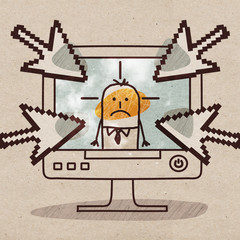 Cartoon Man on ComputerScreen and Cyberbullying