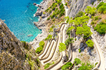 view on Via Krupp on Capri island, Campania, Italy