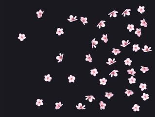 Flying Pink Cherry Blossom, Realistic Vector Background. Beautiful Sakura Soft Romantic Illustration. Wedding Decoration, Flying Pink Cherry Blossom, Love Magic Design. Cool Showering Blooming Sakura