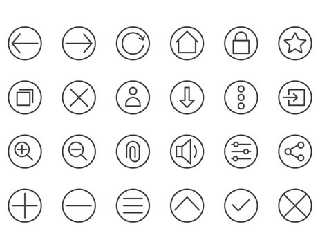 Set of Interface Web Related Vector Line Icons. Contains such Icons as Settings, Log in, Log out, Search, Notification and more. Editable Stroke. 48x48 Pixel Perfect.