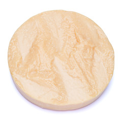 Whole round Head of parmesan or parmigiano hard cheese on white background