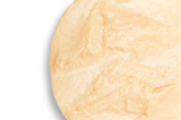 Whole round Head of parmesan or parmigiano hard cheese on white background