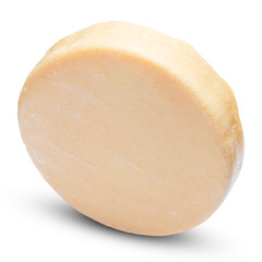 Whole round Head of parmesan or parmigiano hard cheese on white background