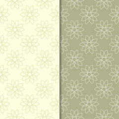 Olive green and beige floral backgrounds. Set of seamless patterns