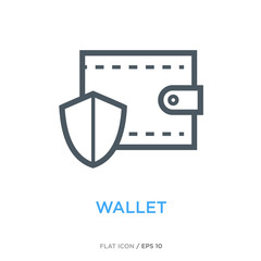 Protected wallet line flat icon