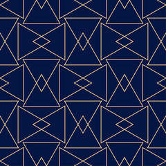 Golden blue geometric ornament. Seamless pattern