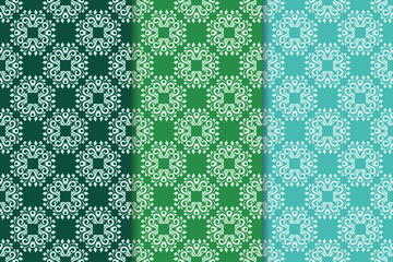 Set of floral ornaments. Green set of vertical seamless patterns