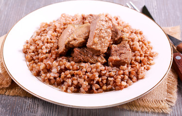Buckwheat and veal stew served