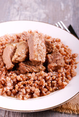 Buckwheat and veal stew served