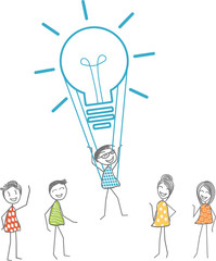 Un homme s'envole grâce à une ampoule symbolisant une idée fabuleuse