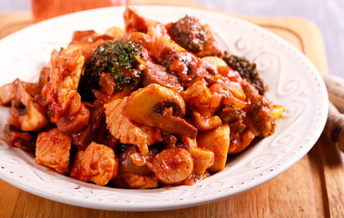 Turkey, mushroom and broccoli stew