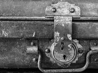 antique key lock on luggage made from brass B&W Tone
