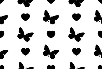 Fototapeta premium Seamless vector pattern of hearts. Seamless background. Feast of St. Valentine's Day. Butterflies, beauty