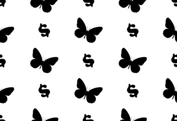 Fototapeta premium Seamless pattern with butterflies. Abstract background with butterflies. dollar, finance