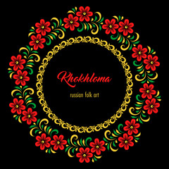 Floral ornamental frame in traditional russian style. Khokhloma painting. Vector Illustration