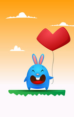 Cute Cartoon gray Rabbit with heart