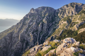 Rocks on the mountain above Kotor town in Montenegro